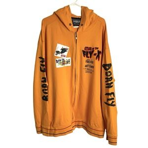 Born Fly Mens Hoodie Sweatshirt Size 5XL Orange Full Zip Attack of the Fly-X